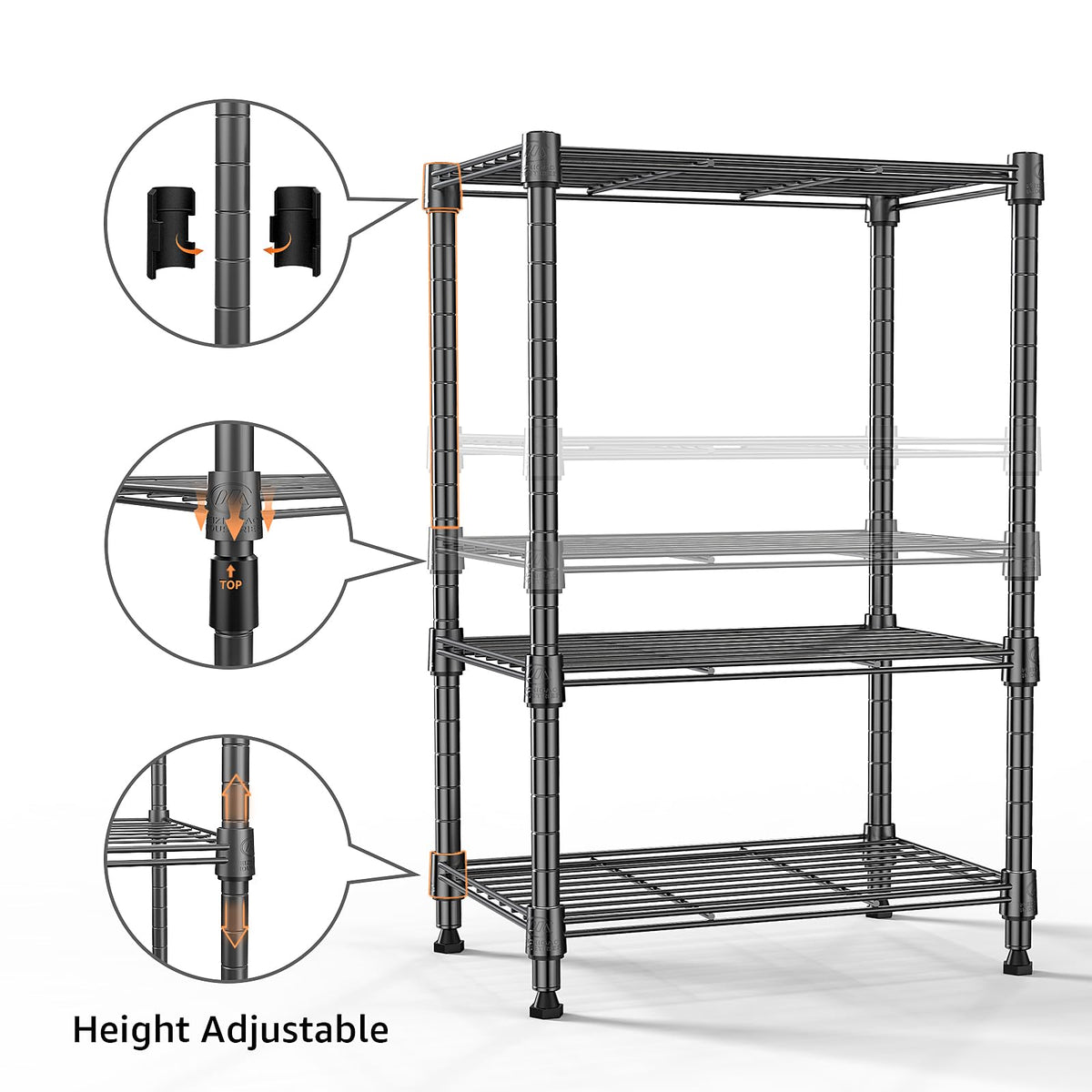 MZG 450 lbs Steel Storage Shelving 3-Tier Utility Shelving Unit Steel Organizer Wire Rack for Home,Kitchen,Office 30 D x 45 W 67 H (cm)