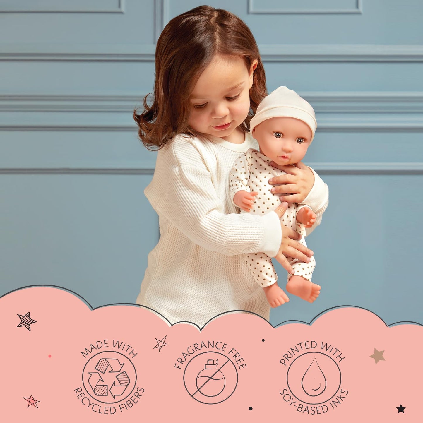 LullaBaby – 14-Inch Realistic Baby Doll – Brown Eyes & Soft Body – Clothing Floral Sleeper, Headband & Pacifier – Plush Bassinet Bed – Pretend Play 2+ Years – Floor Pillow Set