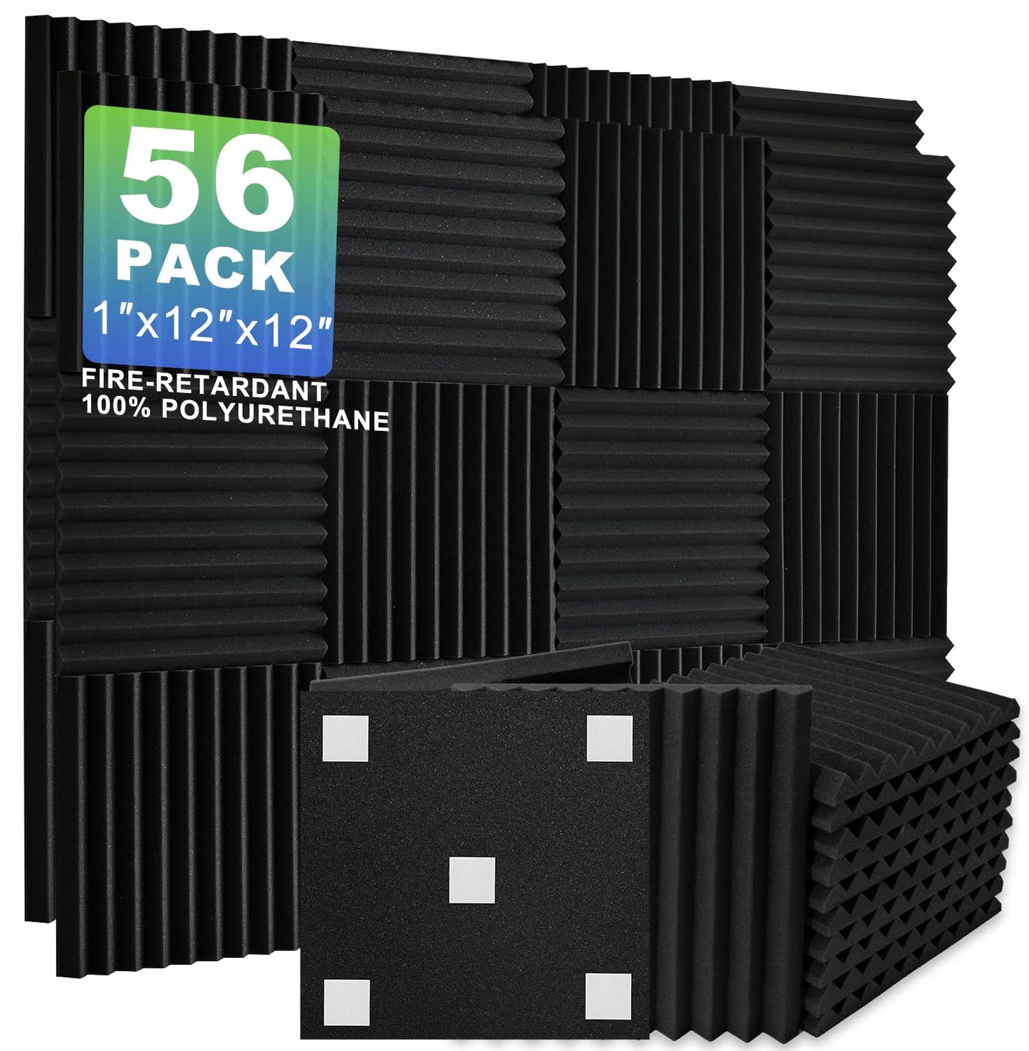 56 Pack Acoustic Foam Panels, 12 x 12 x 1 Inches Mirovant Sound Proof Foam Panels for WallsTriangle-groove soundproofing foam Soundproofing Studio Foam Noise Absorbing Black