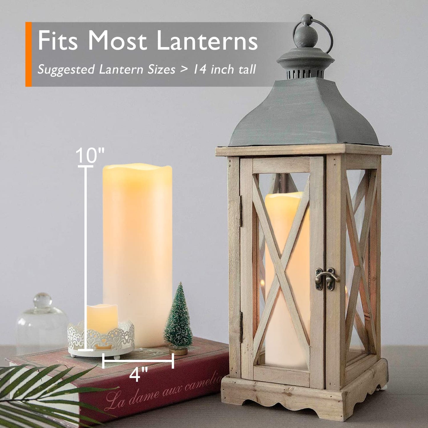 Homemory 10" x 4" Large Waterproof Outdoor Flameless Candles Flickering with Remote Control and Timer, Battery Operated LED Pillar Candles for Larterns, Home Graden Decoration, Set of 2