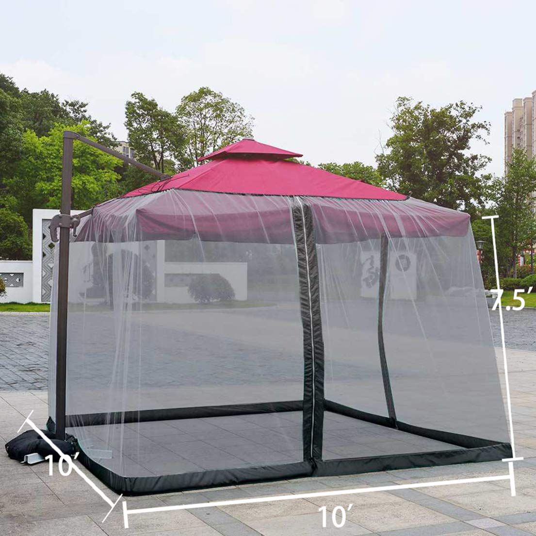 SOOSPE-MZ 10ft Patio Mosquito Netting Patio Umbrella Cover Mosquito Netting Screen,Windproof Anti-Mosquito with Zipper Portable Foldable Umbrella Mosquito Net（10'*10'*7.5'） (Black)