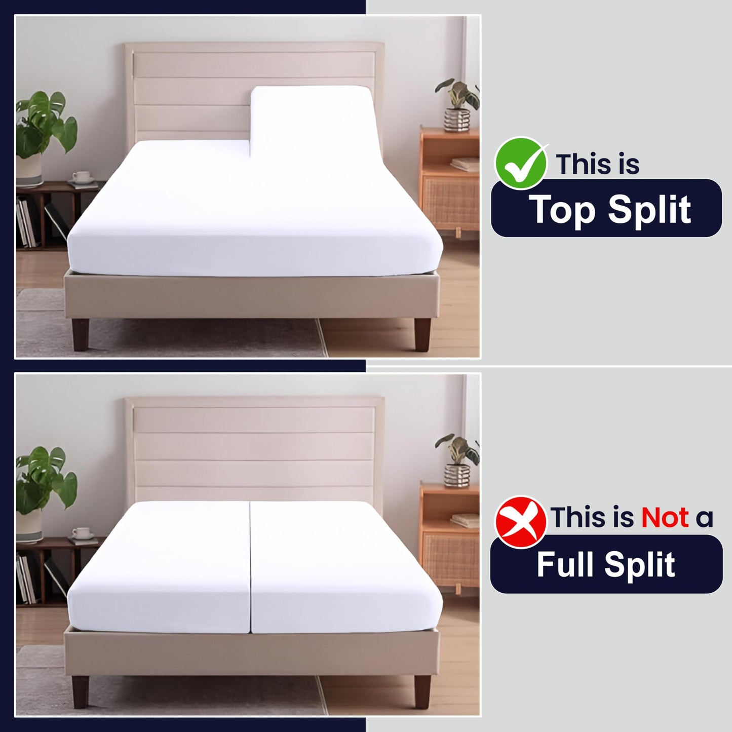SGI bedding 32" Queen Split Top Flex Head Fitted Sheet ONLY 100% Egyptian Cotton Sheet 1000 Thread Count Flex Top Fitted Sheet for Adjustable Bed 18" Deep Pocket, Sleep Number Bed - White