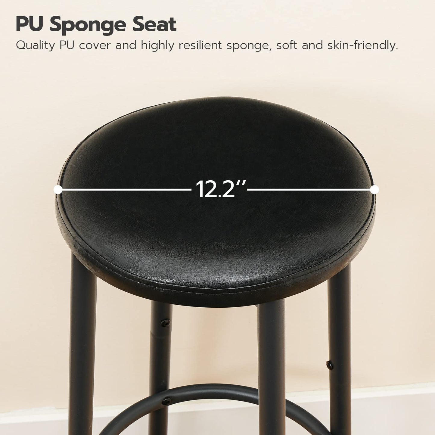 HOOBRO Bar Stools, Set of 2 Bar Chairs, 31 cm PU Upholstered Counter Bar Stools, Breakfast Stools with Footrest, Easy Assembly, for Kitchen, Dining Room, Cafe, Black BB30BY01