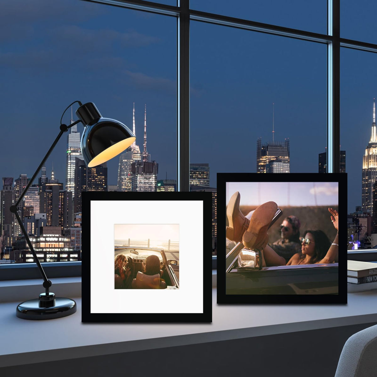 BSRHOME 12x12 Black Picture Frame Set of 9,Display Pictures 8x8 with Mat or 12 x 12 without Mat,Multi Collage Gallery Square Photo Frames for Wall or Tabletop