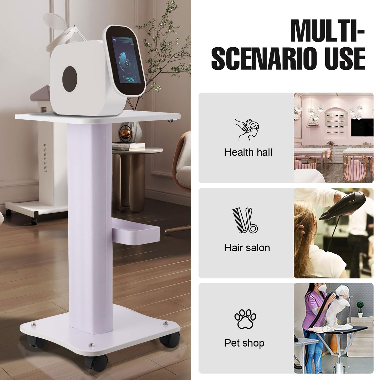 Cozyel Beauty Salon Trolley Cart with Wheels, 3 Tier Beauty Rolling Cart, Adjustable Tattoo Table Work Station, Salon Spa Rolling Trolley Stand