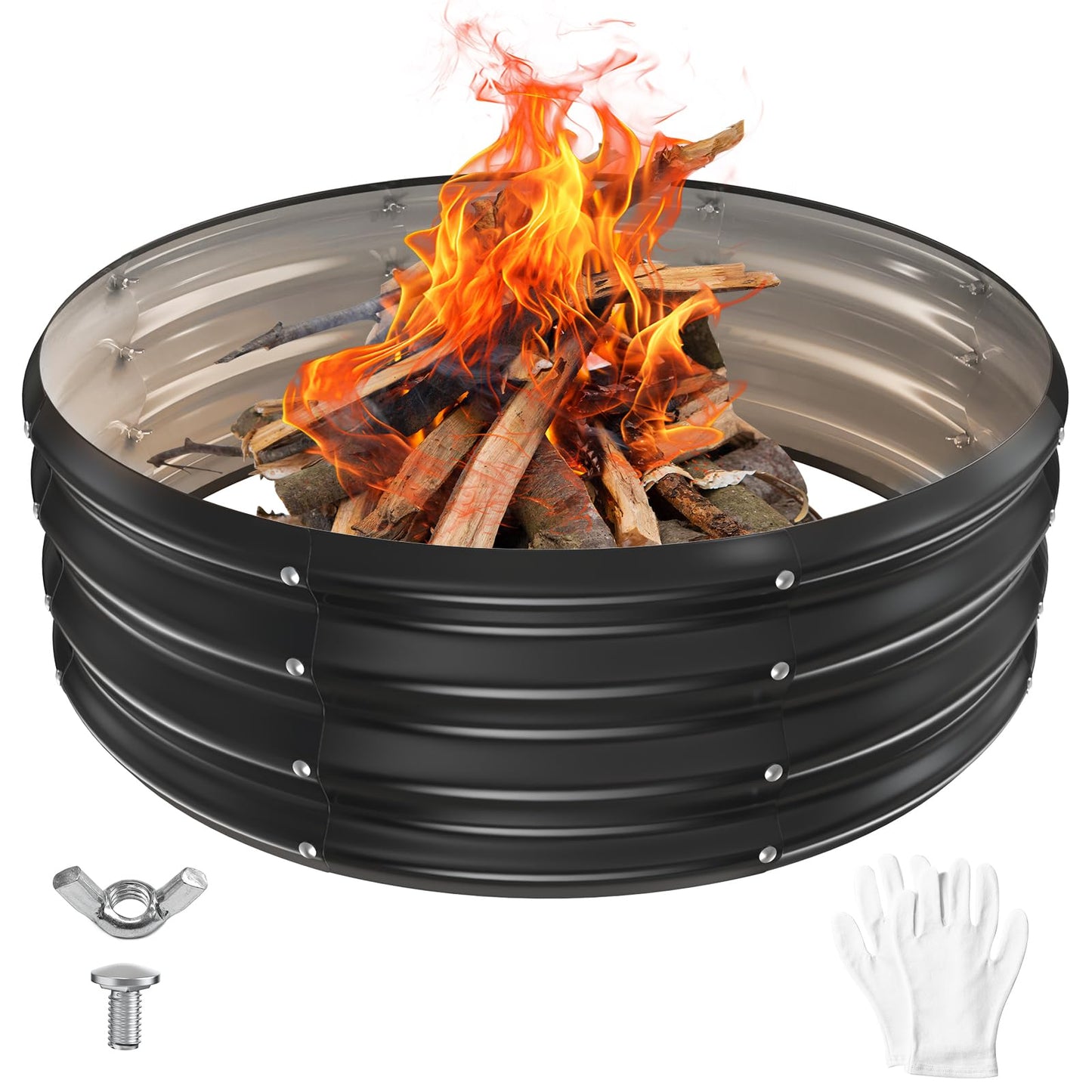 YSEJOMP 36 Inch Round Galvanized Fire Pit Ring/Fire Ring - Foldable and Perfect for Outdoor Gatherings and Campfires in The Yard/Garden/Park/Beach (Black+Gray, 3 FT Diameter+1 FT Tall)