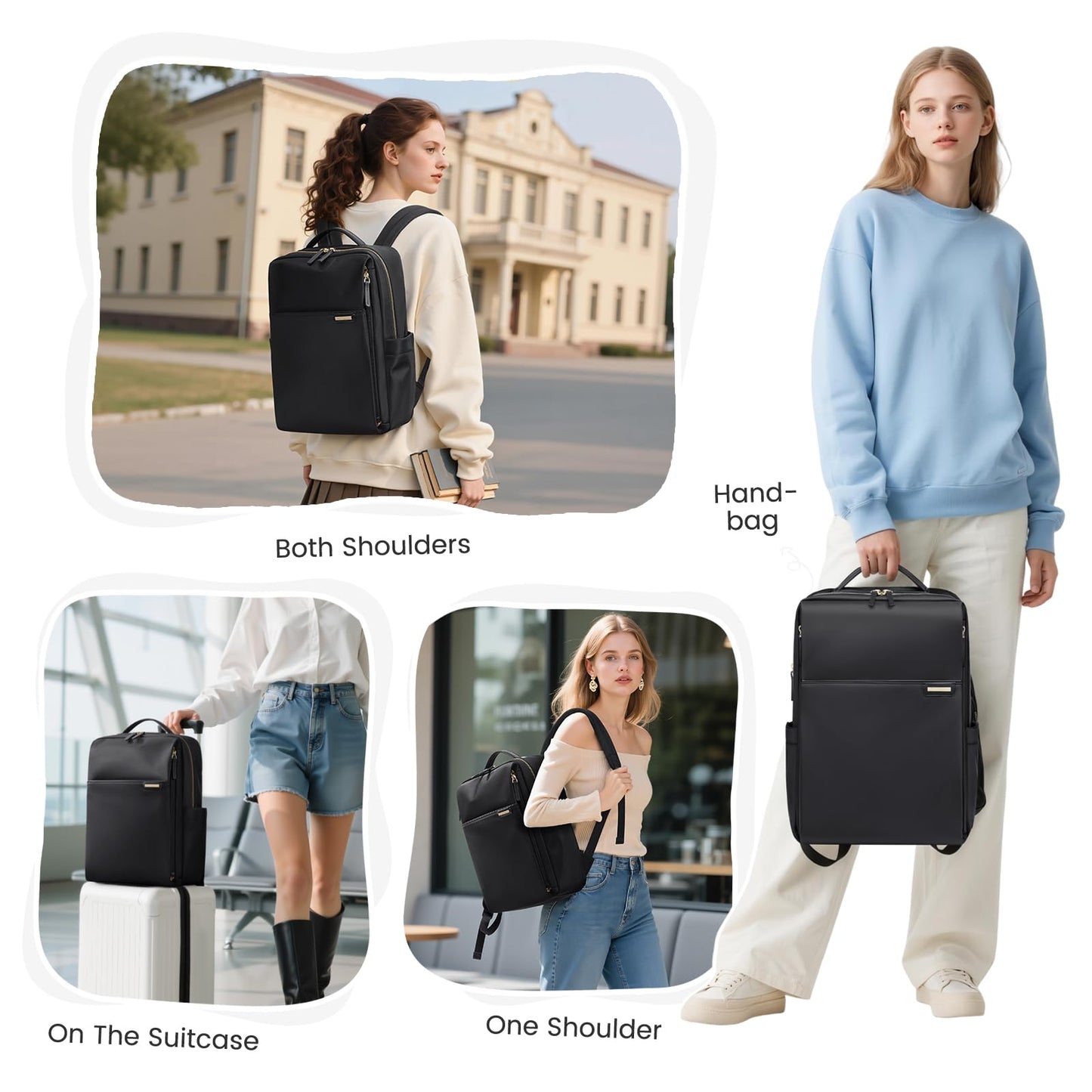 GOLF QUALITY Laptop Backpack for Women, Work Business Traval Computer Backpacks with Laptop Compartment Waterproof Casual Daypack for Travel College,16Inch,Black