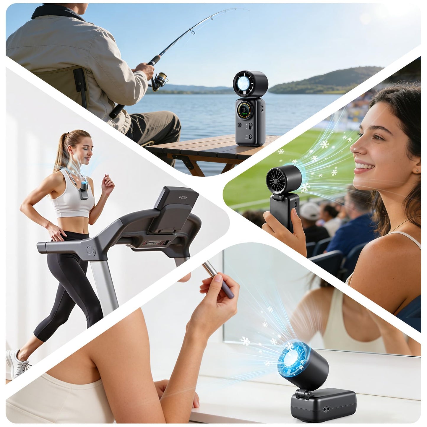 FurBall 4-IN-1 Portable Handheld Fan with Ice Cooling, High-speed Turbo Power 100 Gear Adjustable, LED Display, 6000mAh Rechargeable Battery, Foldable & Quiet Personal Fan for Travel, Office, Outdoor