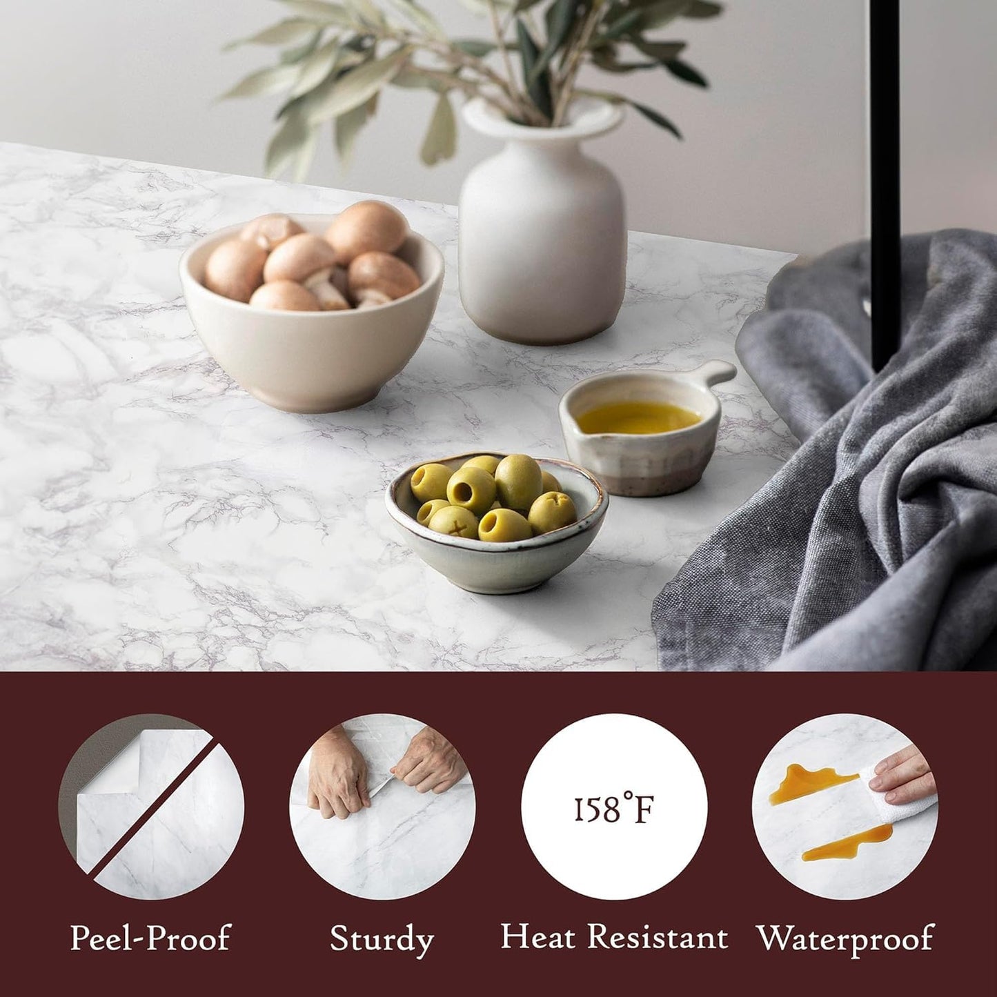 Very Berry Sticker Marble Peel and Stick wallpaper (Stone White, 61 x 300cm) Premium Vinyl Wrap for Countertops, Bathroom Vanities & Cabinets, Renter Friendly, Waterproof Contact Paper