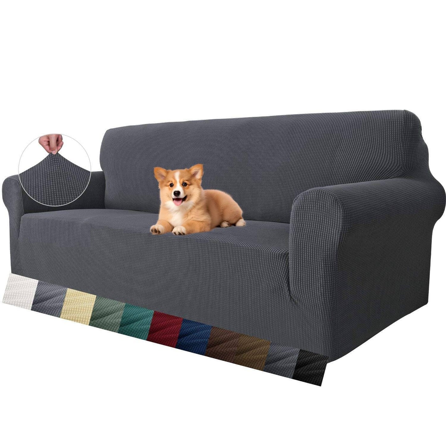 MAXIJIN Super Stretch Couch Cover for 3 Cushion Couch, 1 Piece Universal Sofa Covers Living Room Jacquard Spandex Furniture Protector Dogs Pet Friendly Fitted (Large, Gray)