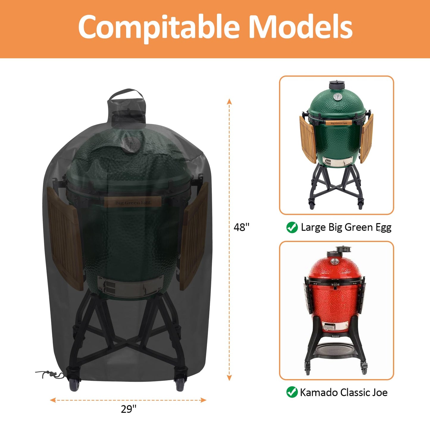 Grill Cover for Large Big Green Egg and Kamado Classic Joe Ceramic Grill, 29 Inch Dia Waterproof Outdoor Grill Full Cover, Outdoor BBQ Smoker Accessories