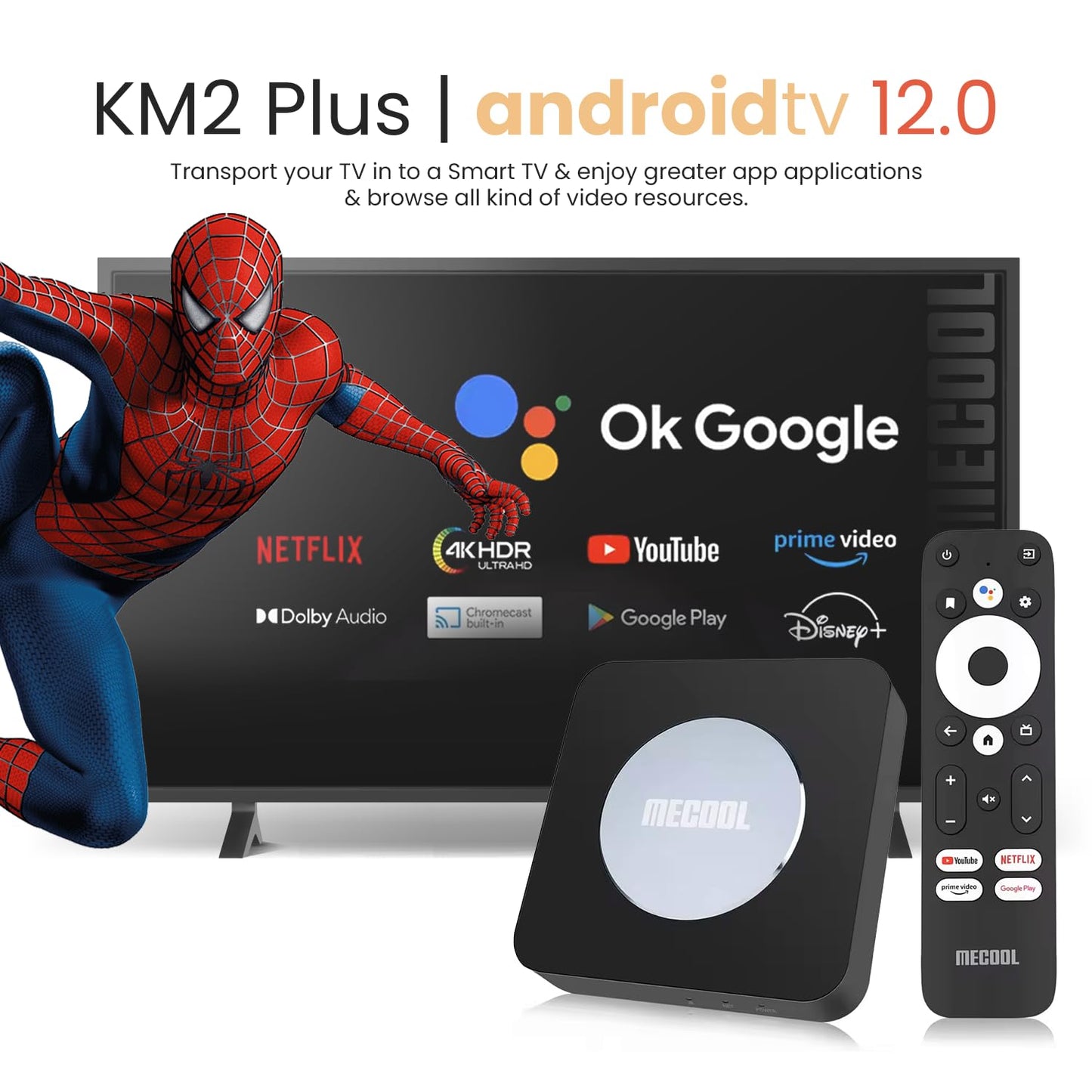 Android 11.0 TV Box, MECOOL KM2 Plus 2GB 16GB Smart TV Box with Netflix Certified, Google Assistant Dolby Atmos, TV Box 4K Support AV1, 2.4G/5G, Ethernet, WiFi 5, BT 5.0 with Amlogic S905X4