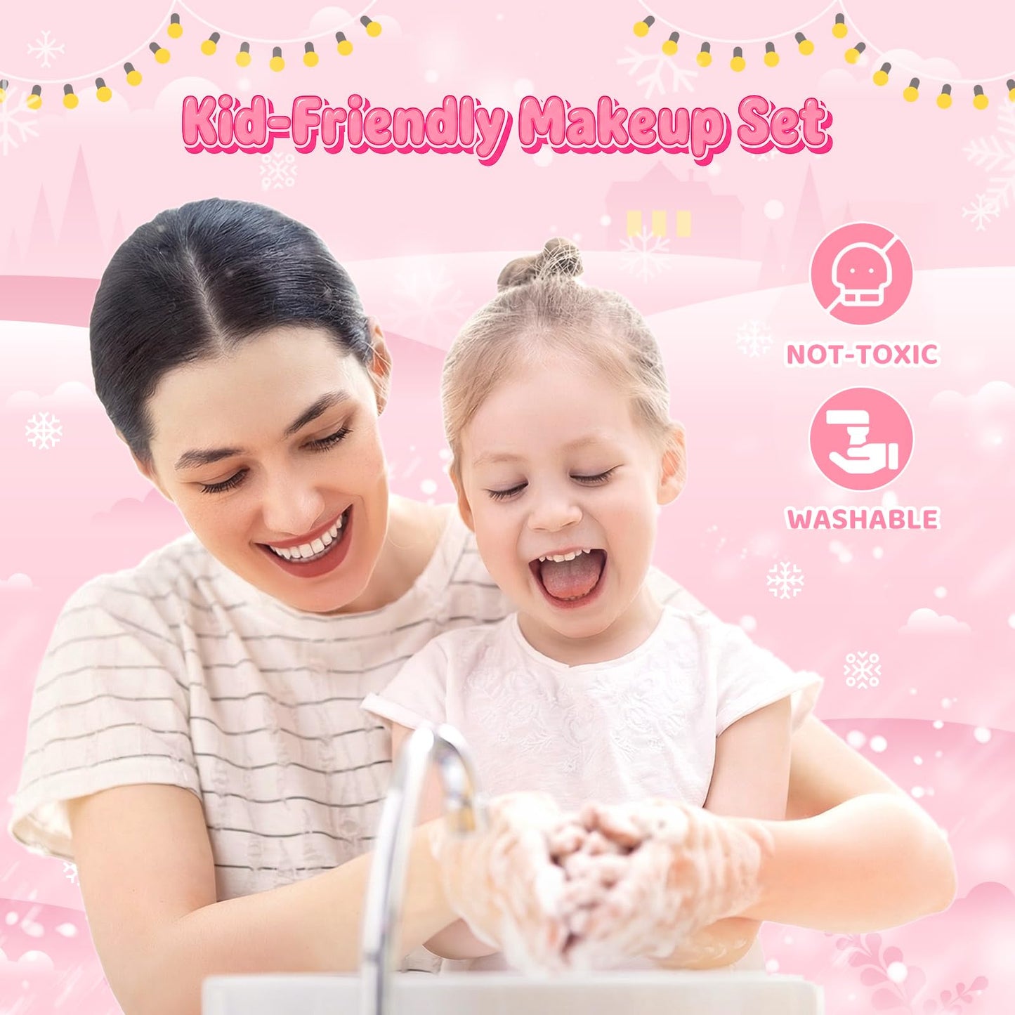 GirlsHome Kids Makeup Kit for Girls 56 Pcs Washable Real Cosmetic, Non-Toxic Frozen Toys Toddler Makeup Kit, Frozen Princess Dress up Kit Christmas & Birthday Girl Gift for 3-12 (Frozen Pink)
