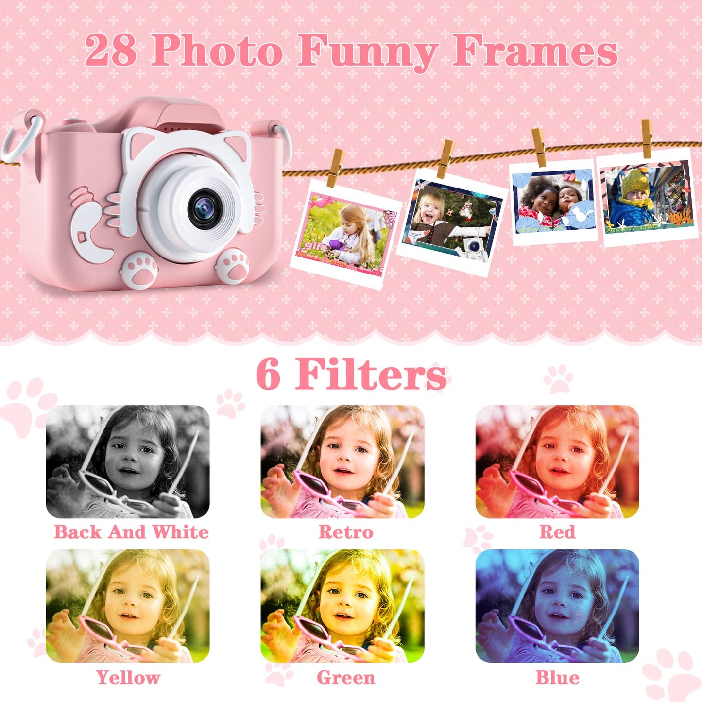 CIMELR Kids Camera Toys for 3 4 5 6 7 8 9 10 11 12 Year Old Boys/Girls, Kids Digital Camera for Toddler with Video, Christmas Birthday Festival Gifts for Kids, Selfie Camera for Kids, 32GB SD Card