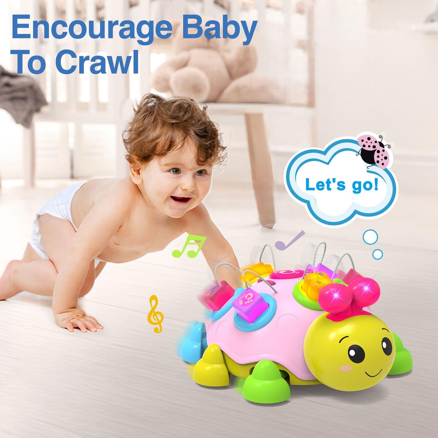 Baby Musical Ladybug Crawling Toys,Baby Toys 6-12 Months Whit Light-up Music, Early Educational Learning Montessori Toys, Infant Gift Toys for 7 8 9 10 11 Months 1-2 Years Old Newborn Girls (Pink)