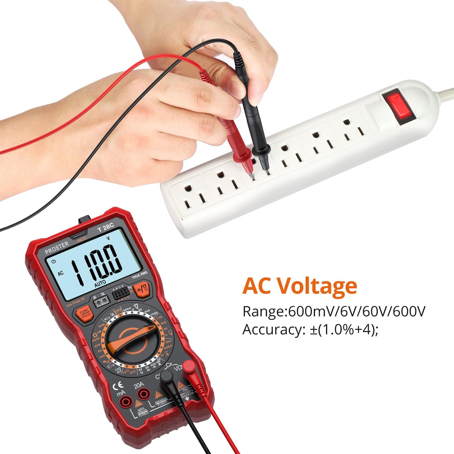 Proster Digital Multimeter 6000 Counts TRMS NCV Detector DC AC Voltage Current Meter Temperature Capacitance Resistance Diode Continuity HFE Tester Manual Multi Testers