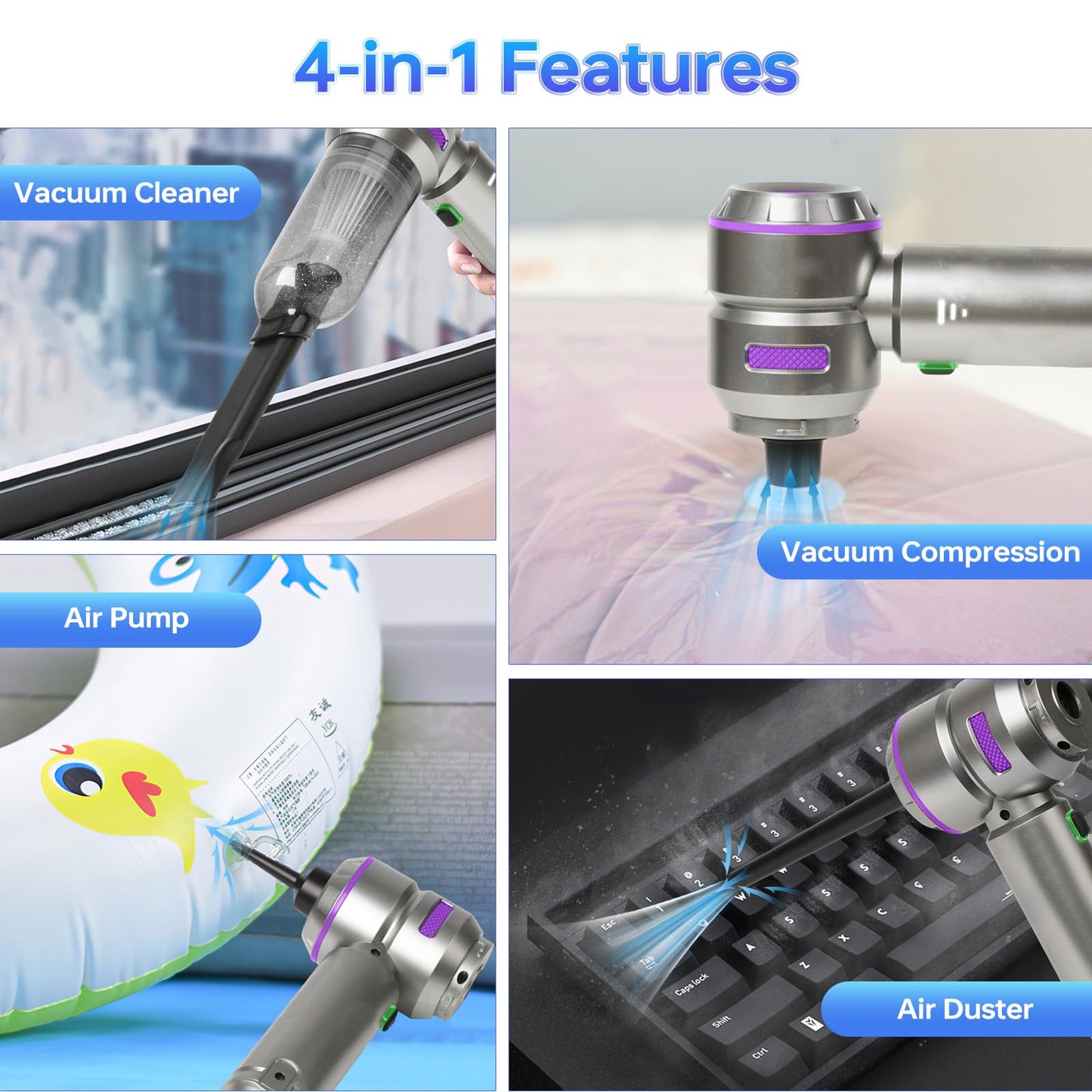 BOLYDOOM Handheld Vacuum Cordless, Car Vacuum Cleaner 16000PA Powerful Mini Hand Vacuum Cleaner 3 Gear Small Vacuum with Battery Indicator, Brushless Portable Vacuum Cordless for Car/Home