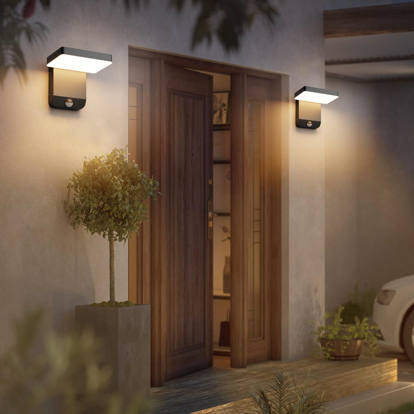 Coinmit 2 Pack Motion Sensor Outdoor Wall Light,Modern LED Black Motion Outdoor Light IP65 Waterproof Exterior Wall Sconces for Garage Porch 3000K