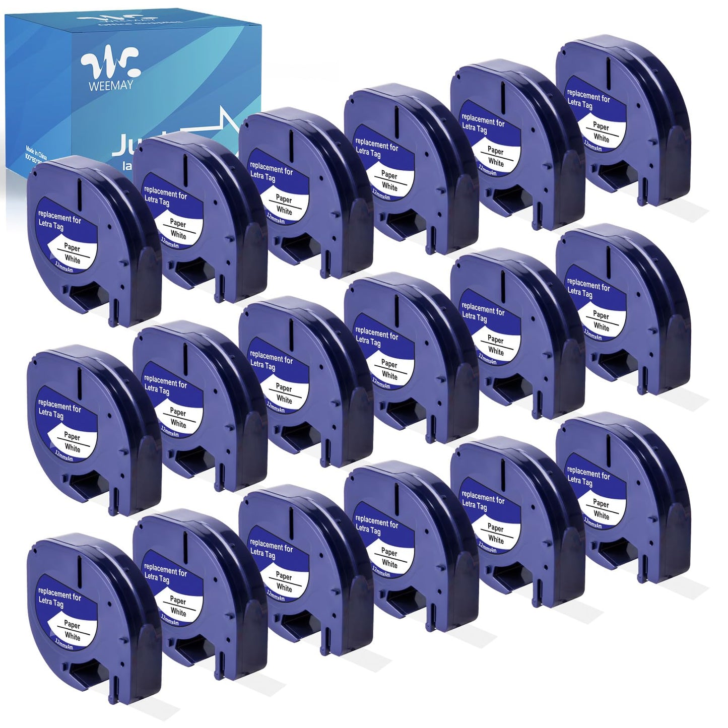 Weemay 18 Pack 91330 Paper Label Cassette Replacement for Dymo Letratag Refills 91330 Self-Adhesive White Paper Tape 10697 for Letra Tag LT-100T LT-100H LT-110T QX50 Label Maker, 12mm x 4m (1/2"x13')