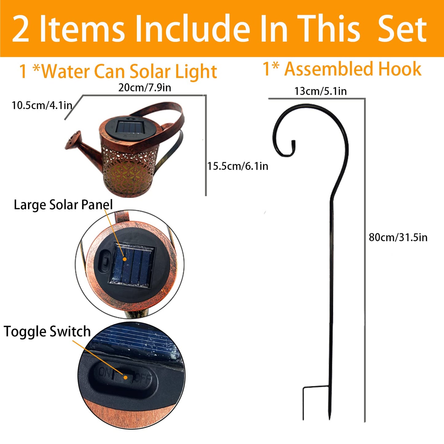Merrytech Solar Lanterns Outdoor Waterproof,Metal Watering Can Sun Garden Decor,Hanging Solar Lights Yard Art,Outside Patio Decorations Gardening Birthday Gifts for Mom Grandma Women, with Hook, Large
