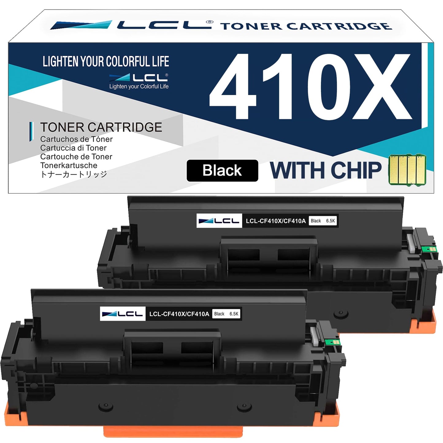 LCL Compatible Toner Cartridge Replacement for HP 410A 410X CF410A CF410X CF410AD CF410XD High Yield (2-Pack,Black) for HP Color LaserJet Pro M452dn M477fdw M477fnw M452nw