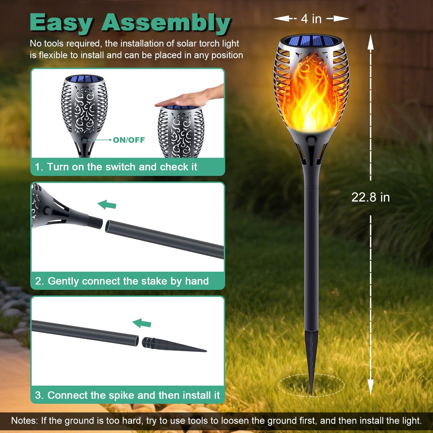Permande Solar Torch Light with Flickering Flame, 6 Pack Dancing Flame Torches for Patio, Auto On/Off Dust to Dawn Waterproof Outdoor Solar Lights for Garden Driveway Decorations