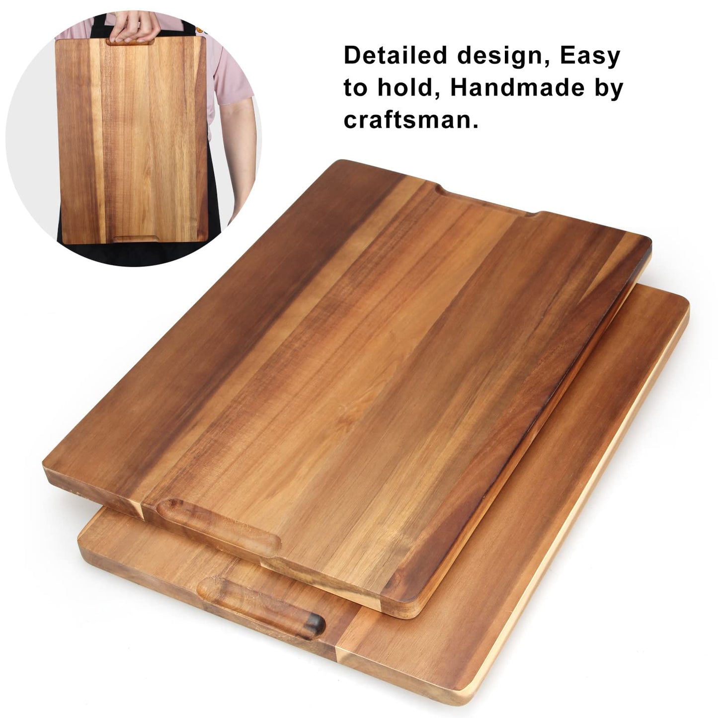 17" Solid Acacia Wood Cutting Boards for Kitchen Meat Large Wooden Charcuterie Boards Non Toxic Bamboo Cutting Board Big Hardwood Chopping Board Butcher Block Bread Serving Cheese Board Carving Board