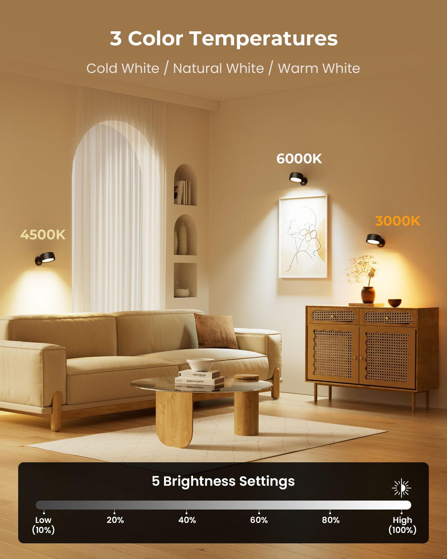 FULEN Wall Light, 2 Pack Led Wall Sconces 18 Colors, 4 Brightness Levels, 8000mAh Rechargeable Battery,Touch and Remote Control, 360 ° Rotate, Wall Lamp Indoor for Bedroom, Living Room, Stairs, Black