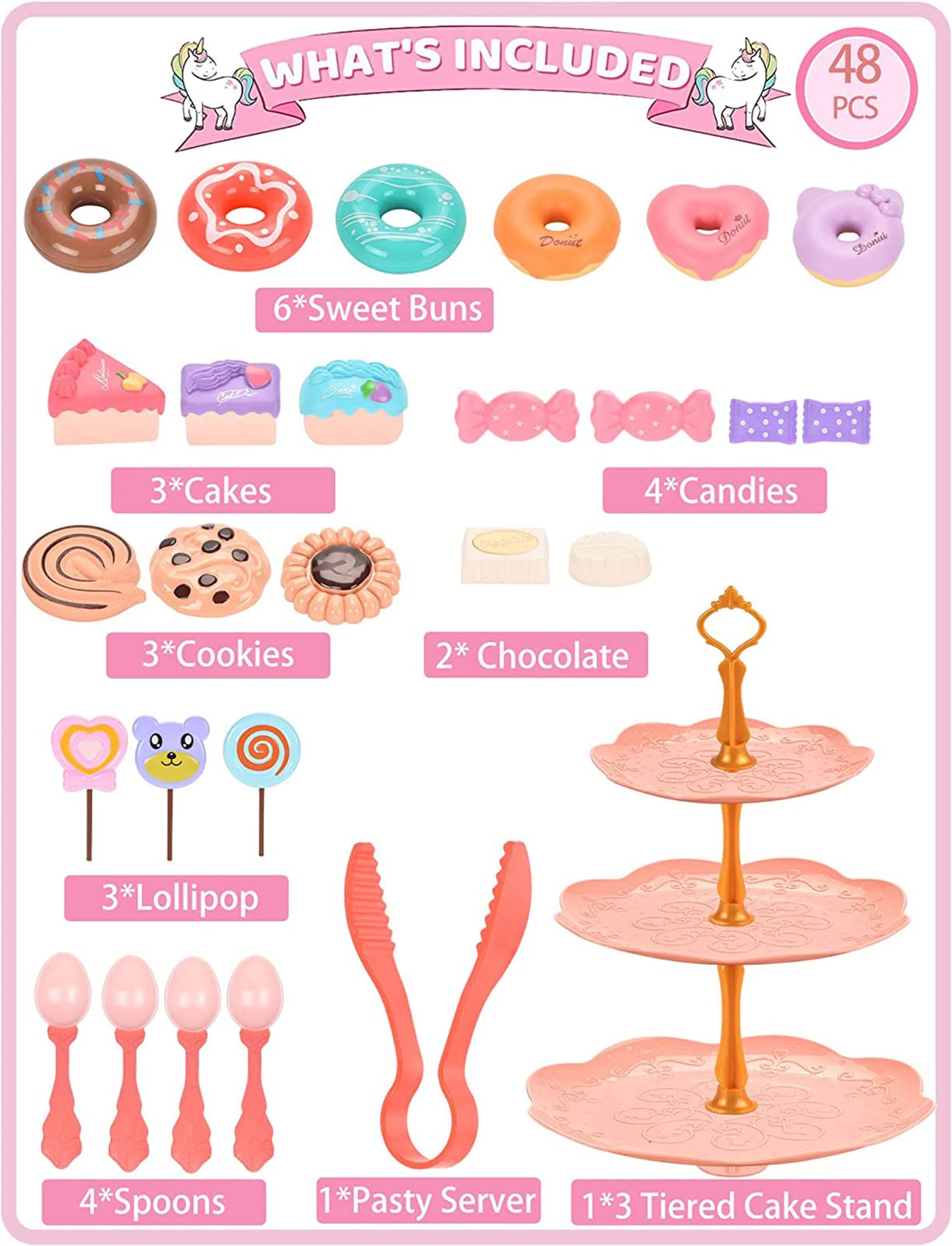 ZEAUBiM Kids Tea Set for Little Girls,Gift for Age 3 4 5 6 Year Old, Toddler Toys Tea Party Set for Little Girls, Princess Kids Kitchen Pretend Toy with Tin Tea Set (Unicorn Tin Teapot Set)