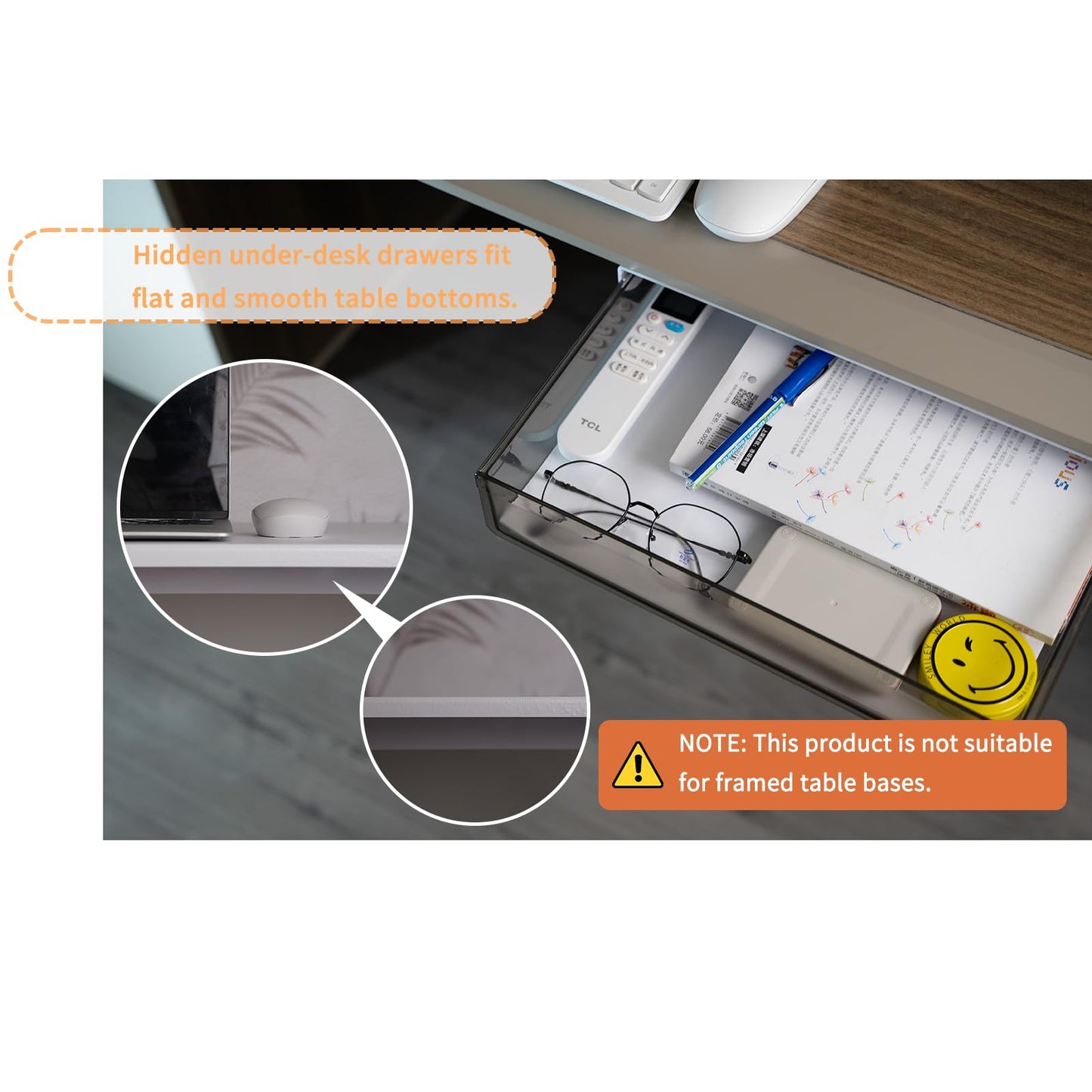 3 Pack Under Desk Drawer Organizer Slide Out - Come with Adhesive – Create Extra Storage Space for Your Home/Office/Kitchen Supplies