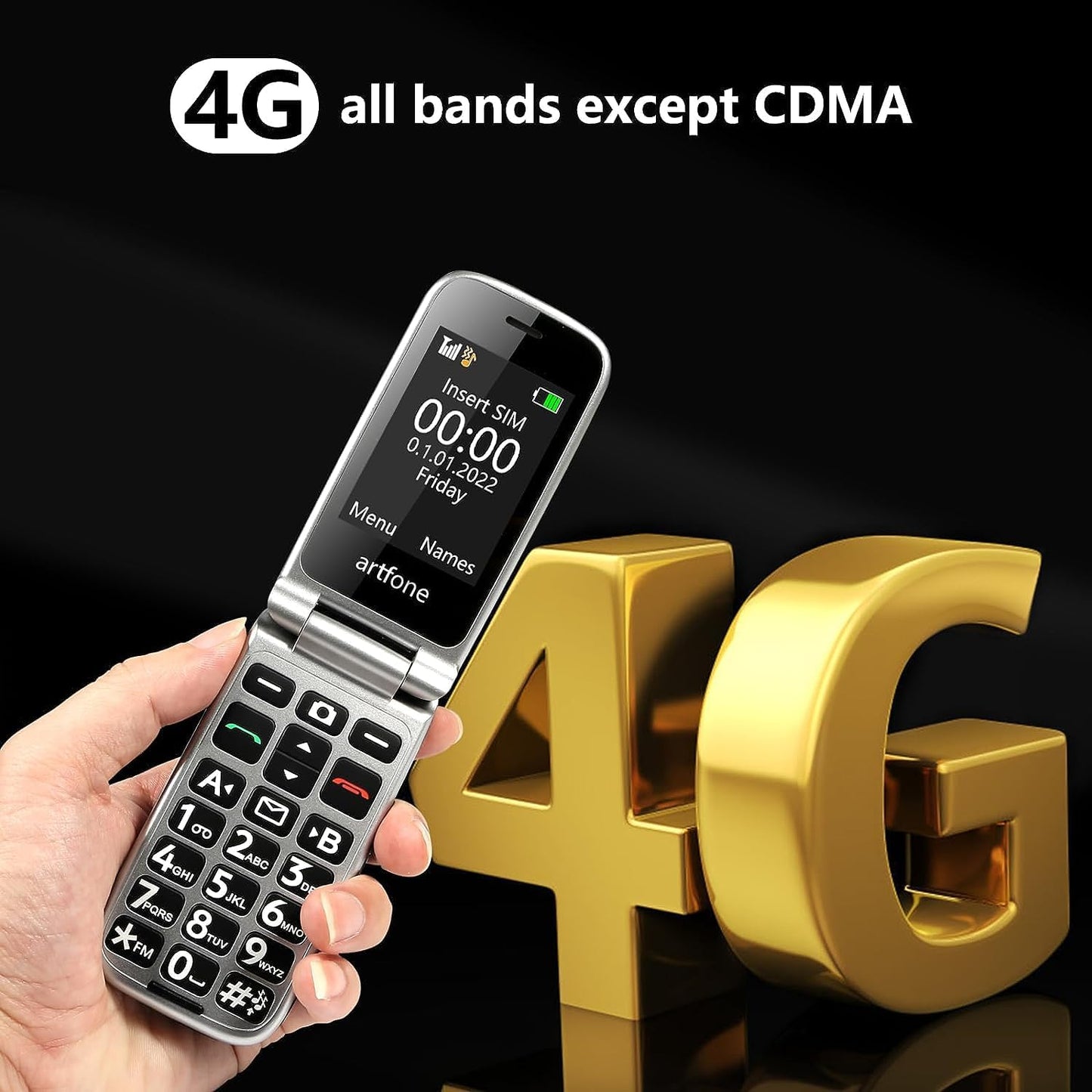 4G Foldable Mobile Phone for Seniors with SOS Button, SIM-Free Flip Phone for Elderly, Unlocked Senior Flip Basic Phone, with Charging Station, Camera, FM, Flashlight (Gray)