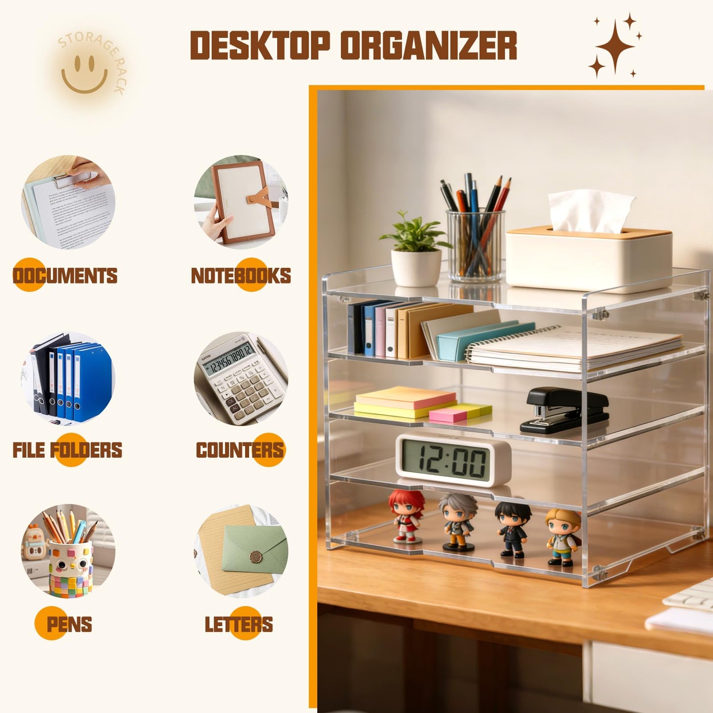 Paper Organizer Tray, Leffis Clear Acrylic Desk Organizers and Accessories, Letter Tray Organizer, Acrylic Desk Organizer, Office Desktop Organizer, for Home School Desktop Organization
