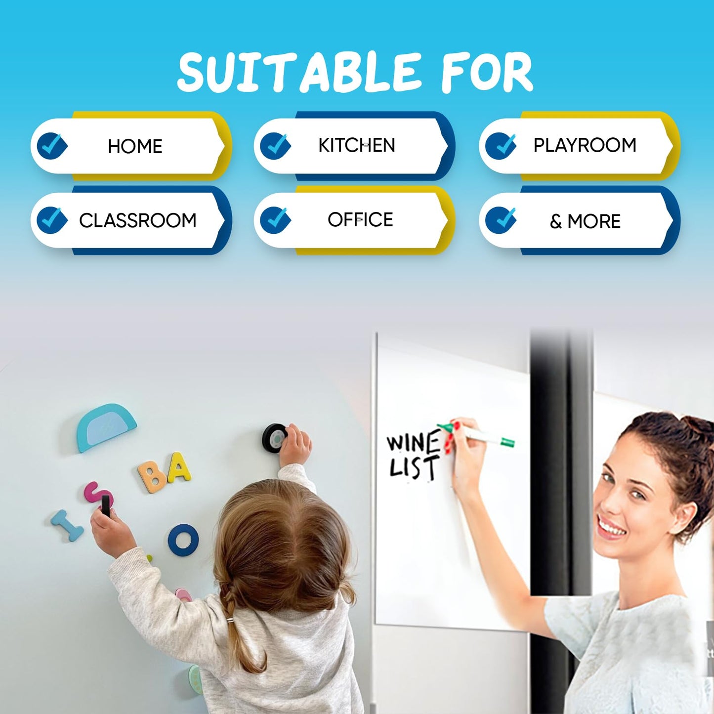 YOUNGJQ Magnetic Whiteboard Contact Paper for Wall, 39" x 18" (100x45 cm), Self-Adhesive Dry Erase Sheet – Ideal for Home, Office, Study or Creative Space