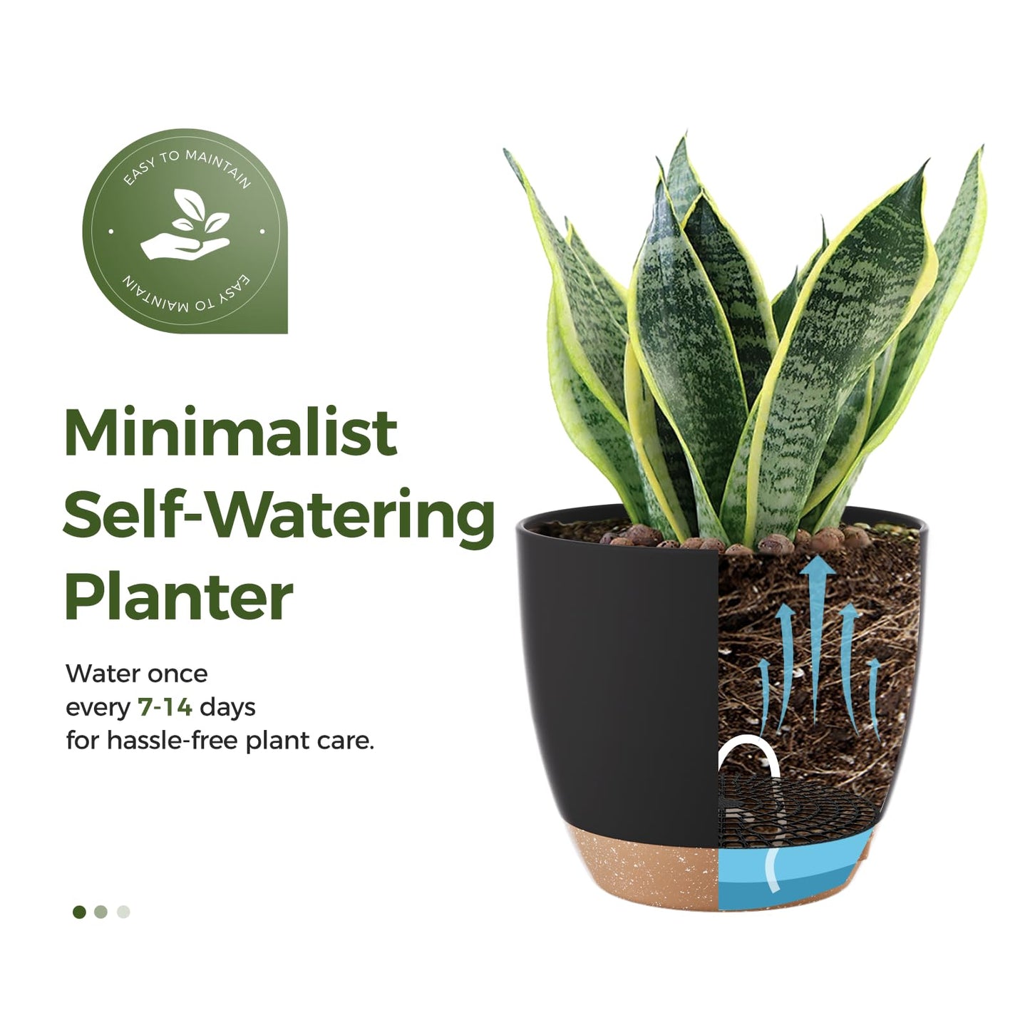 Bamworld 6 Pack Indoor Plant Pots Shelf Watering Planters for Indoor Plants with Drainage Hole Plastic Plant Pot for Home Gardening Containers(Black)