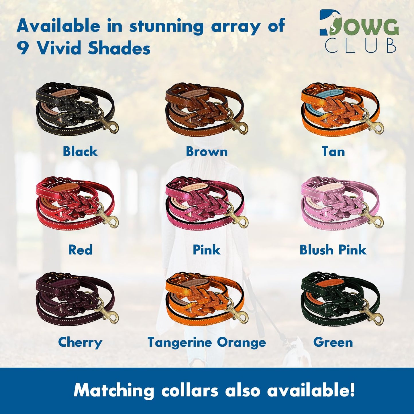 DowgClub | 6' Heavy Duty Genuine Leather Dog Leash for Small, Medium & Large Breeds | Hand Made, Hand Braided | 2 Handle Design | Soft Cushion Handle | Black, Brown & Tan | 6' x ¾”