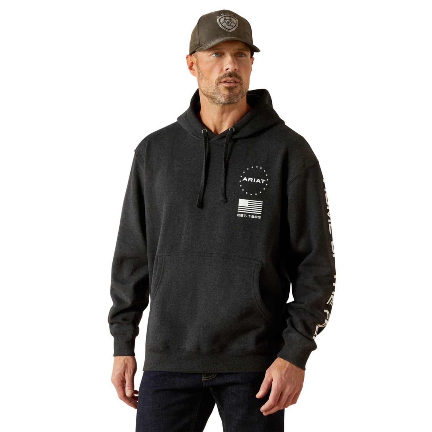 ARIAT Men's Sponsor Patriot Hoodie, Charcoal Heather, Large