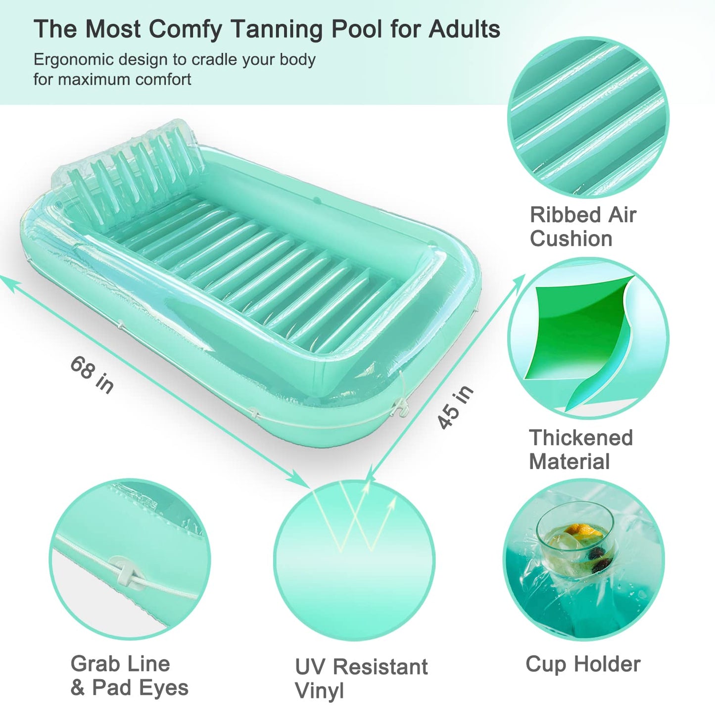 Float Joy Pool Floaties for Adults Tanning Pool Lounger Infatable Mesh Hammock Suntan Tub with Cup Holder Pool Toys