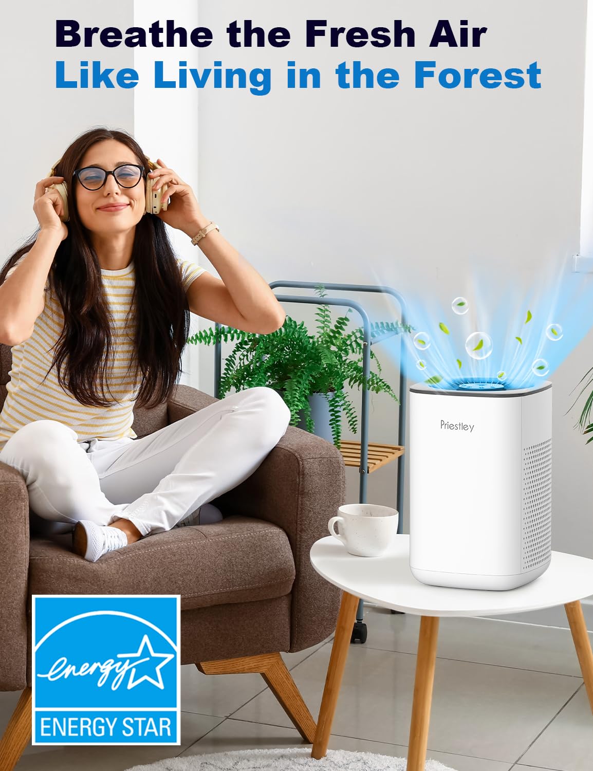 Priestley Small Air Purifiers for Bedroom Office Desktop, 20dB Quiet 3-in-1 HEPA Air Purifier with Essential Oil Diffuser, Filters Smoke, Allergies, Pet Dander, Odor, Dust - P066