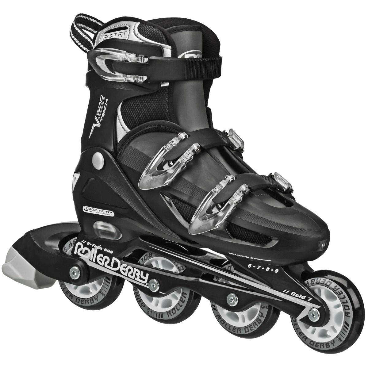 Roller Derby Men's V-Tech 500 Button Adjustable Inline Skate, Black/White, Size 6-9