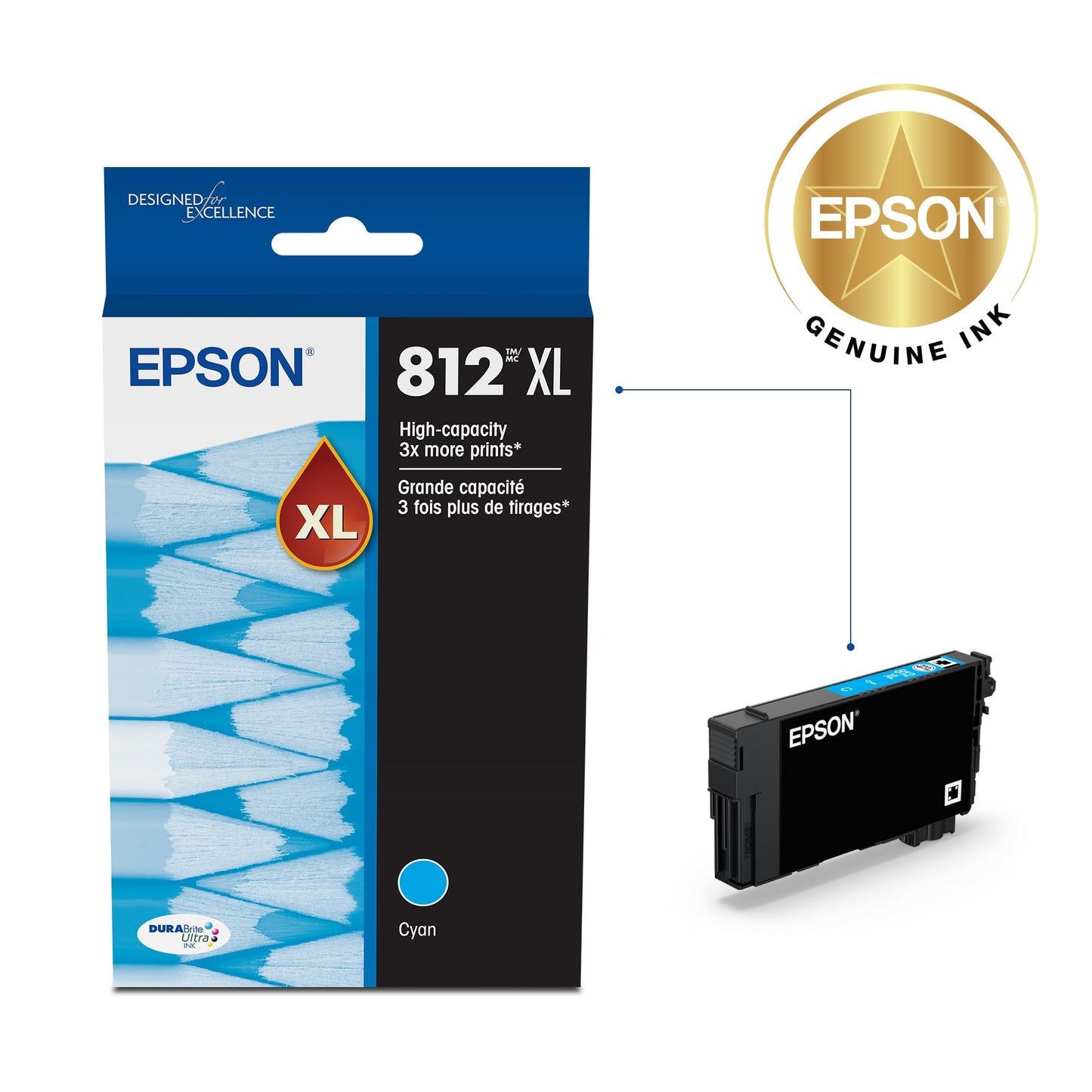 EPSON 812 DURABrite Ultra Ink High Capacity Cyan Cartridge (T812XL220-S) Works with Workforce Pro WF-7310, 7820, 7840, EC-C7000