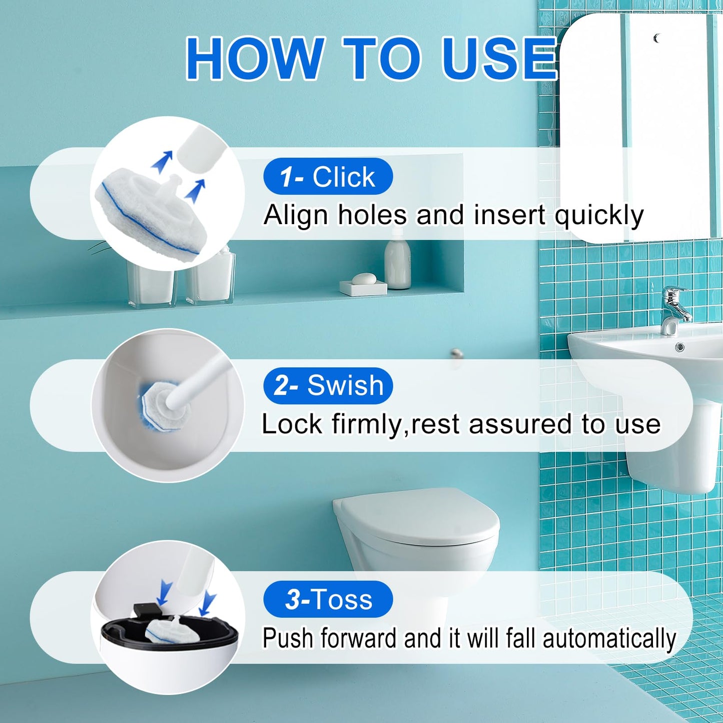 60 Count Toilet Wand Refills for Clorox, Disposable Toilet Brush Compatible with Clorox Toilet Wand Cleaning System, Upgrade Fiber Bowl Cleaner Brush for Closestool Cleaning
