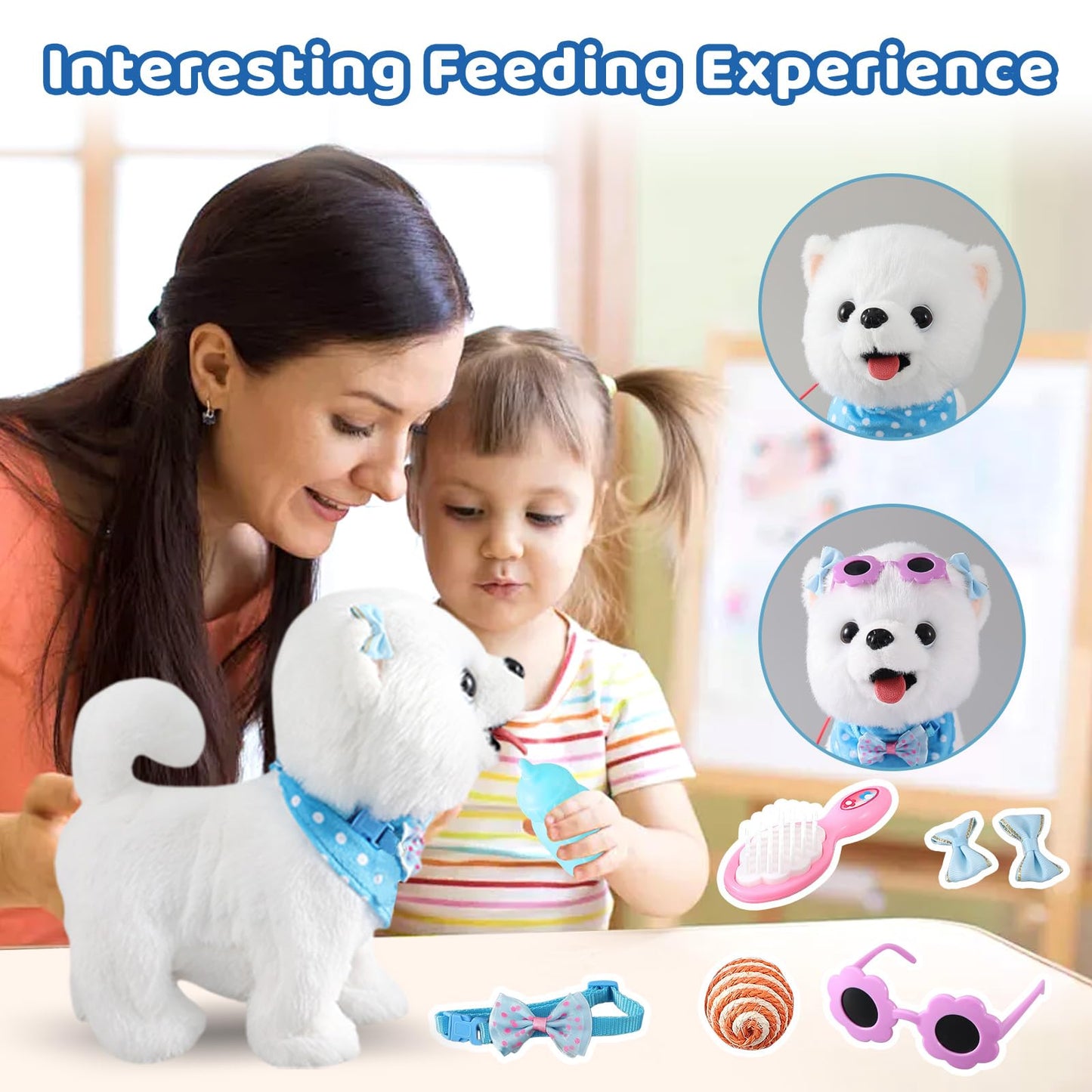 Ylpaprm Samoyed Walking Barking Toy Dog Puppy Toy for Girl Licking Doggy with Leash, Electric Talking Singing Tail Wag Plush DIY Pretend Dress Up Interactive Dog Toddler Kid