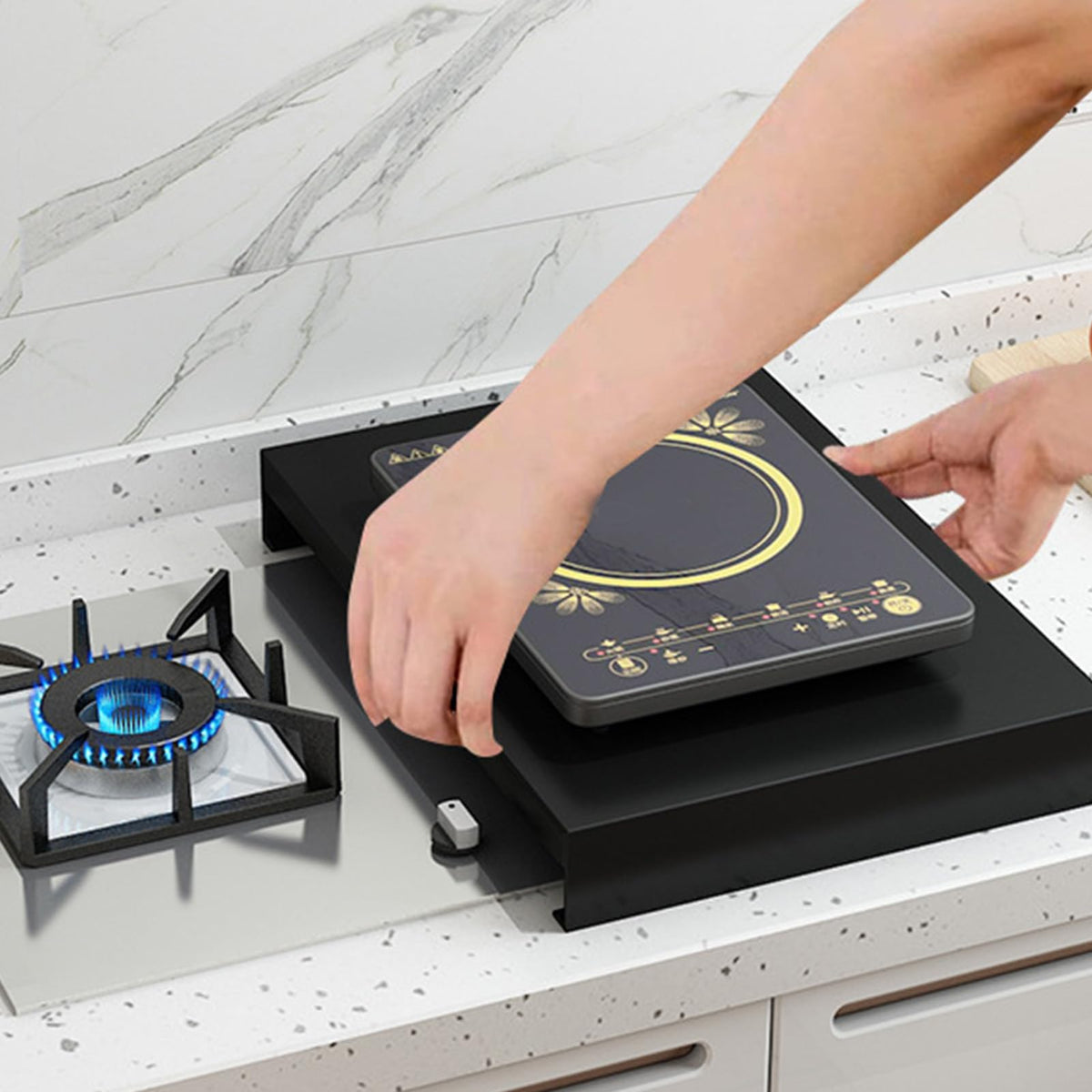 Stove Top Cover, Stainless Steel Gas Stove Cover, Noodle Board for Cooktop Electric Stove Range Burner Cover Expand Kitchen Workspace Black