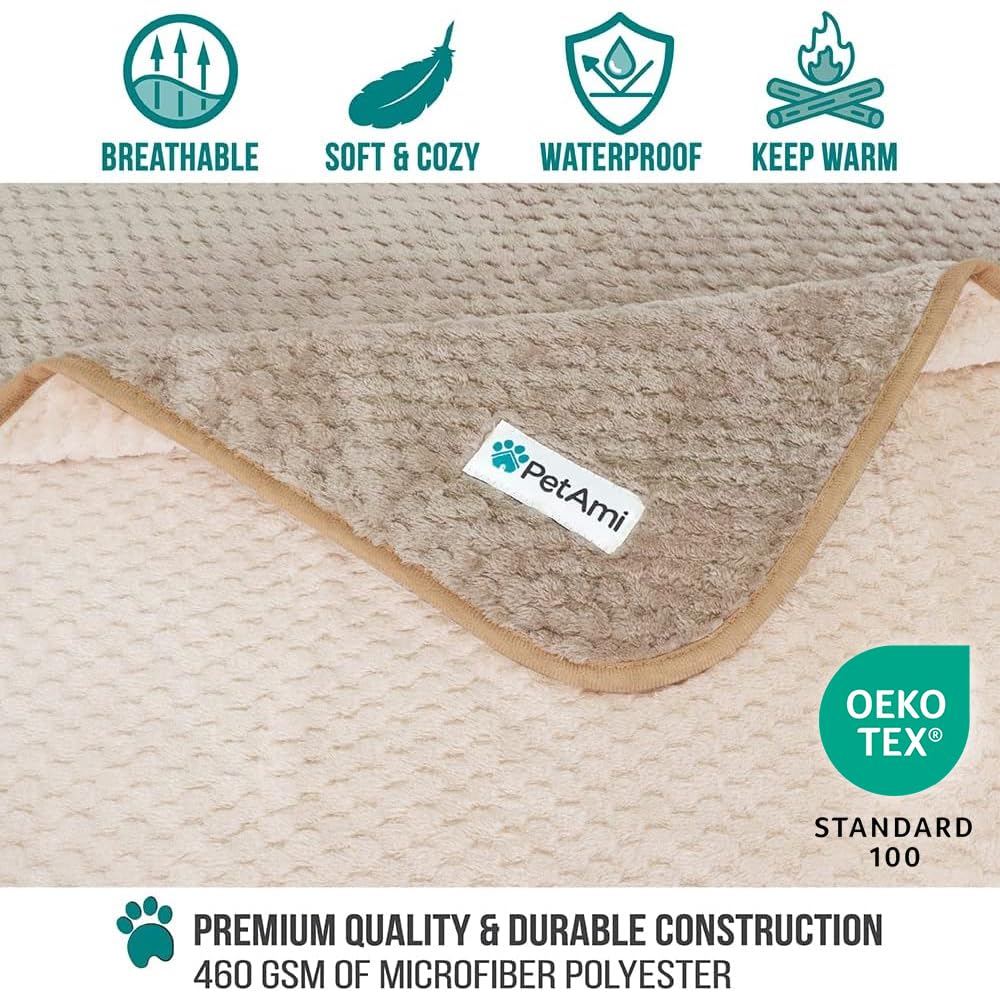 PetAmi Waterproof Dog Blanket, Leakproof Puppy Blanket for Medium Large Dog, Furniture Sofa Couch Cover Protector, Fleece Pet Throw Indoor Cat Kitten, Reversible Washable Soft Plush, 40x60 Taupe Beige