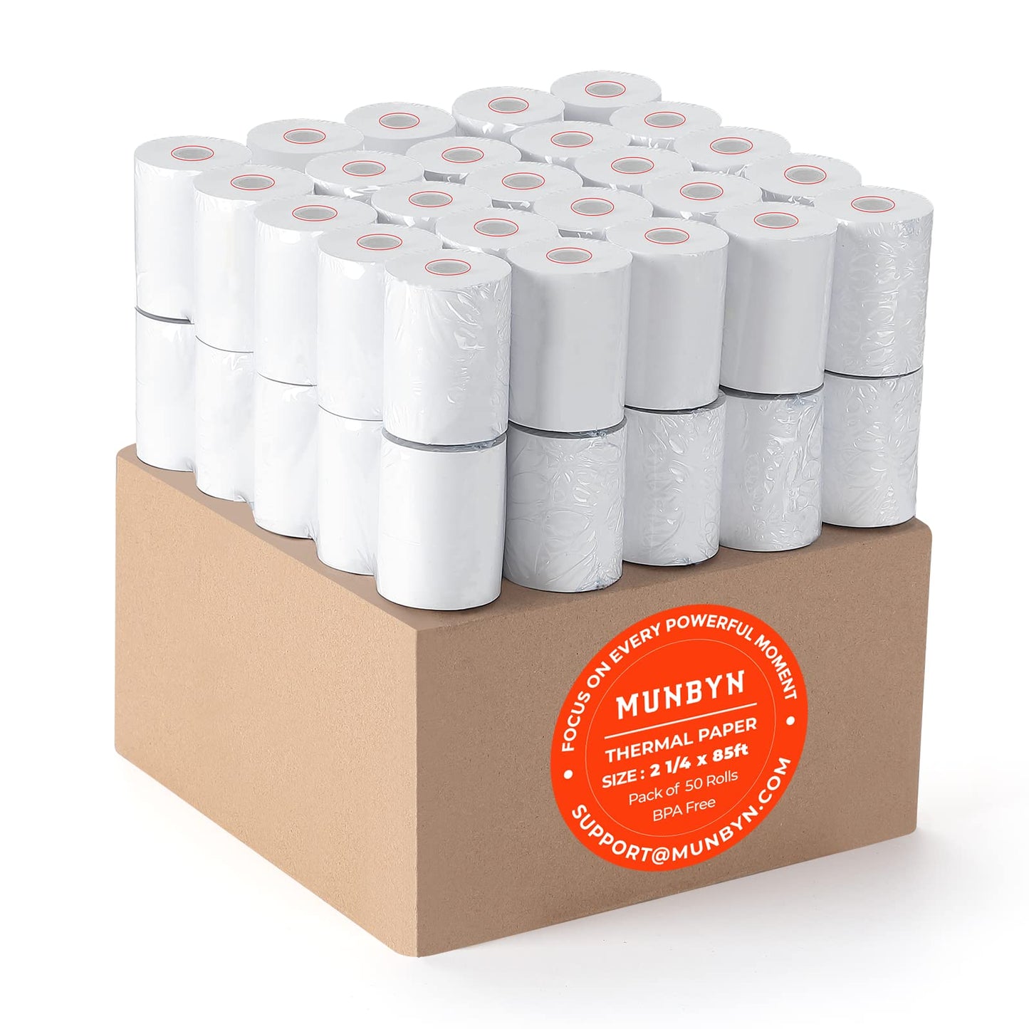 MUNBYN Thermal Paper Roll 2 1/4" X 85 ft, 50 Rolls Thermal Receipt Paper Cash Register Paper Rolls Fits for Most Credit Card Terminals, Verifone VX510 VX570 FD50 T4220, BPA Free