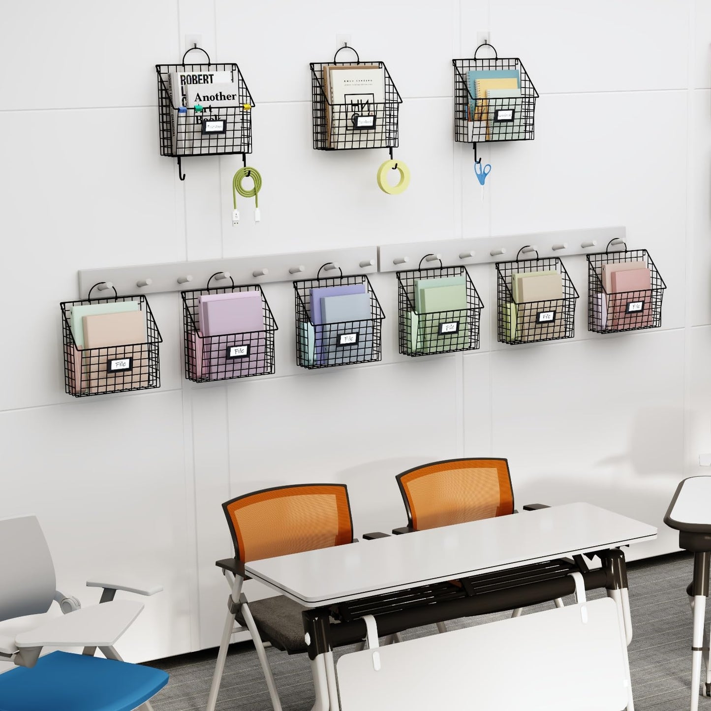 Yuzehuaza Hanging Wall File Organizer Metal Wall Mounted File Holder Folder with Handles and Hooks, Magazine Document Rack, for Home Office or Decor, 3 Packs (Patent Pending)