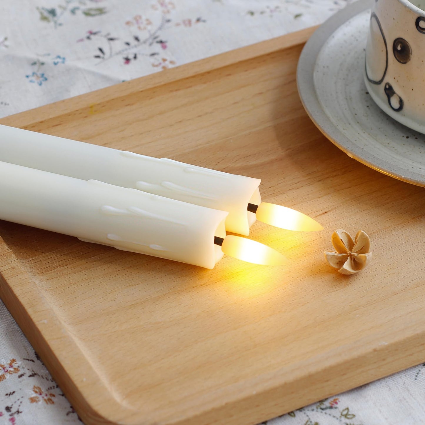 Mavandes Flameless Flickering Taper Candles Two Remote, 7.5 Inch Ivory Battery Operated LED Window Candles Timer,Set of 8 Plastic Dripping-Wax Effect Flameless Candlesticks(0.86” Dia,Warm Fire)
