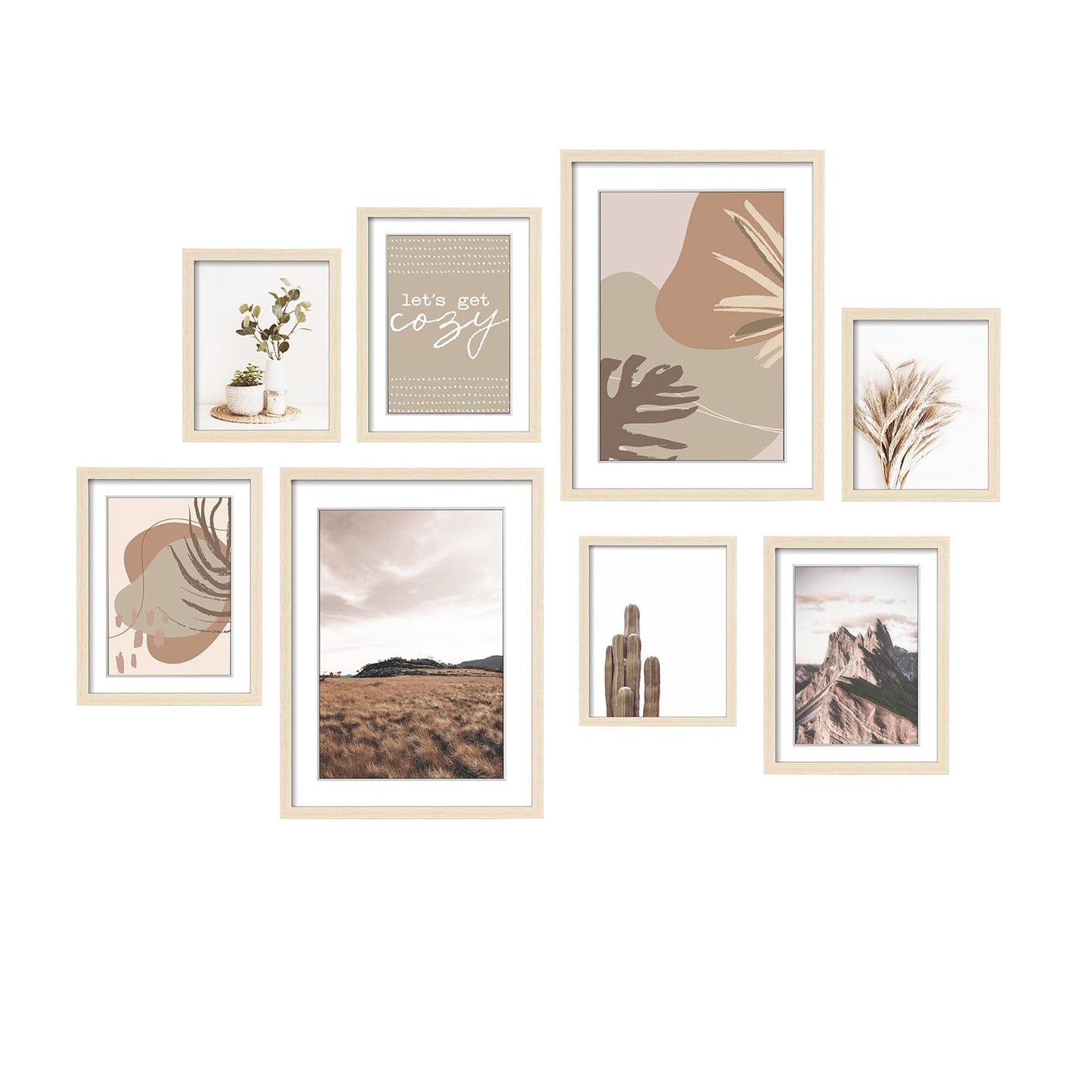 ArtbyHannah Gallery Wall Frame Set, Neutral Modern Art Prints,Picture Frames Collage Wall Decor for Living Room, 8 Pack in Multiple Sizes(11x14 inch,8x10 inch,6x8 inch)