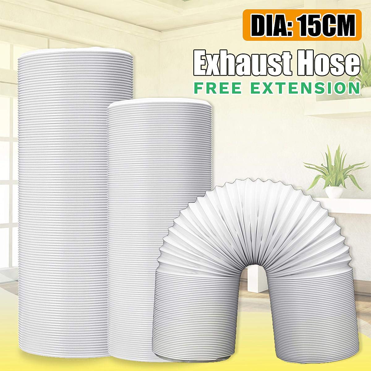 Bysameyee Portable Air Conditioner Hose, 5.9 Inch Diameter 80 Inch Length AC Exhaust Vent Flexible Hose, Anti-Clockwise Thread Air Conditioner Parts Compatible with LG, Delonghi and More