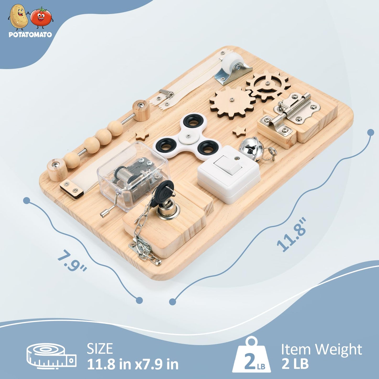 Montessori Busy Board for Toddlers - Wooden Sensory Toys for Fine Motor Skills - Travel Activity Board - Educational Toys for Baby Boys & Girls 1 2 3 4 Years - Ideal Gifts for Autism & ADHD